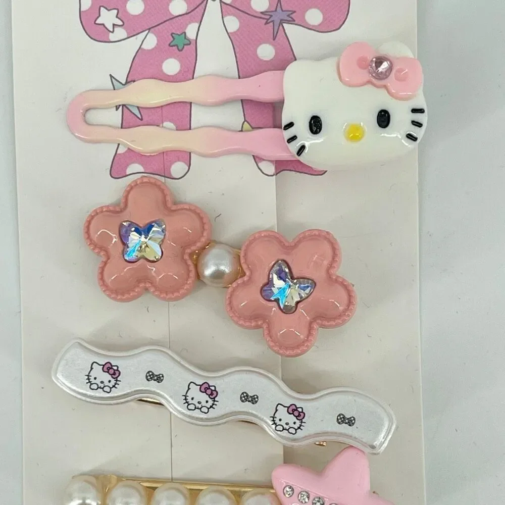 Hello Kitty Girls Pink Pearl Hair Clip Set 7-Piece Kawaii Hair Accessories, NWT
